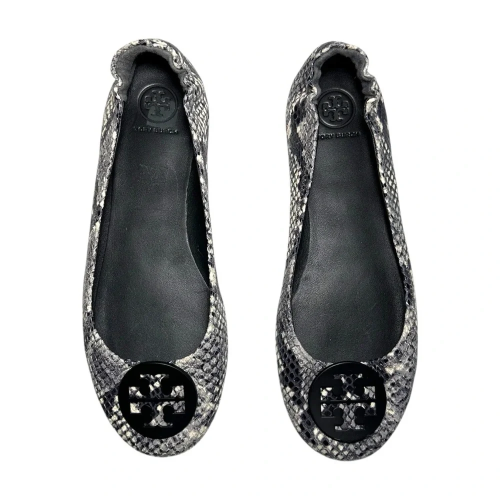 Tory Burch Tri Color Python Embossed Leather Minnie Flats Size 8.5 Animal Print - Picture 4 of 16